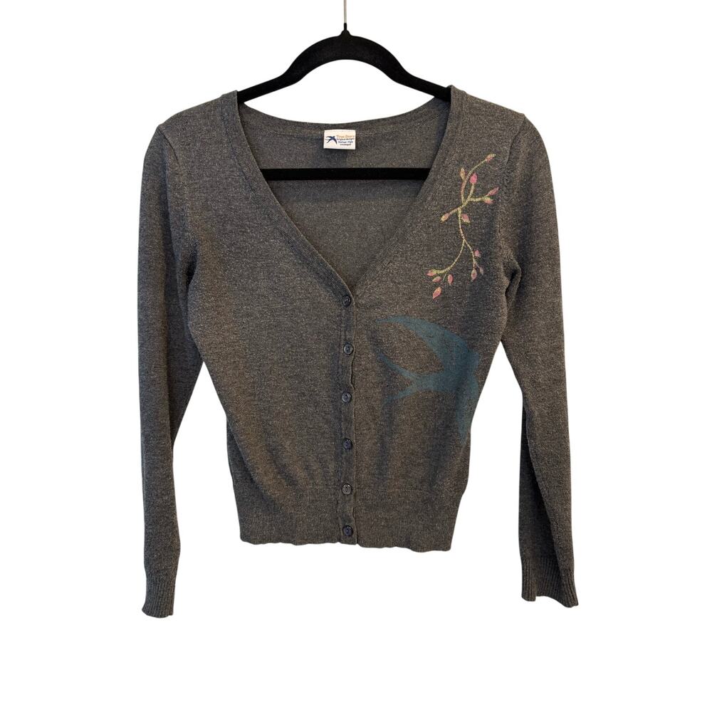 True Story Vintage Style  Floral Swallow Bird Cropped Cardigan Whimsygoth Small